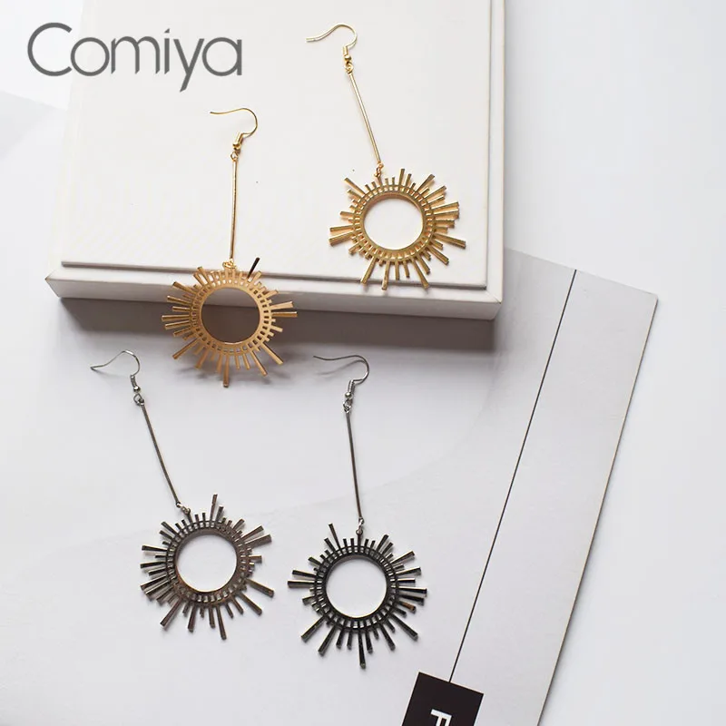 

Comiya Fashion Brincos Drop Earrings For Women Gold Silver Color Zinc Alloy Sun Statement Korean Long Links Chain Dangle Earring