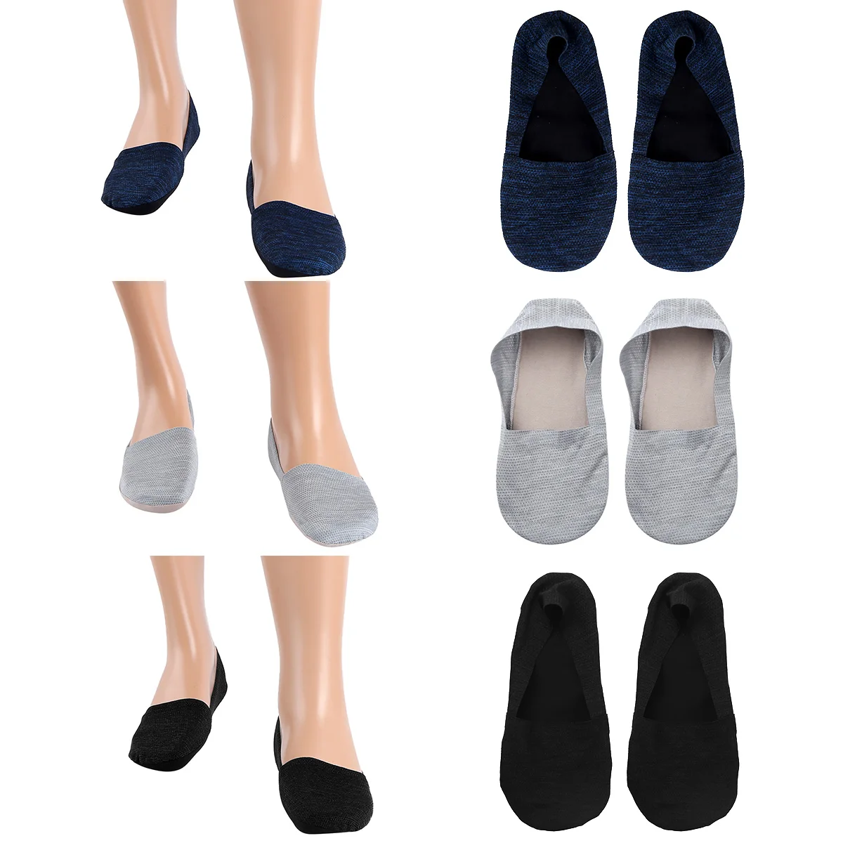 3 Pairs Hidden Flat Boat Socks Mens No Show Low Cut Socks Thin