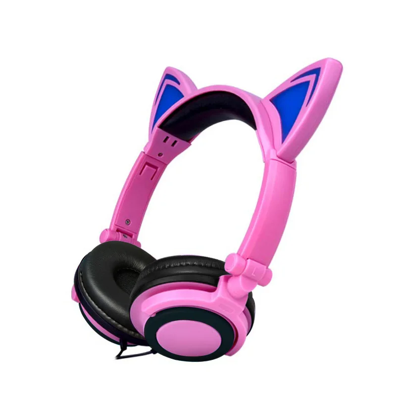 Foldable Cat Ear Headphones Gaming Headset Earphone with Glowing LED Light for Computer PC Laptop Cell Phone Gift for Girls Kids