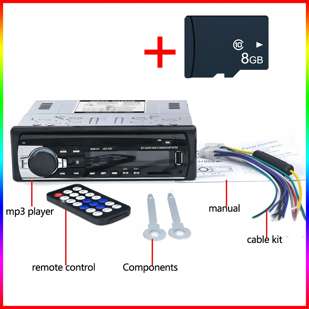 player with 8G SD 1 din Bluetooth Авторадио 12 в автомобильный стерео радио FM вспомогательный входной приемник SD USB автомобильный MP3 мультимедийный плеер - Формат цифровых медиаданных: player with 8G SD