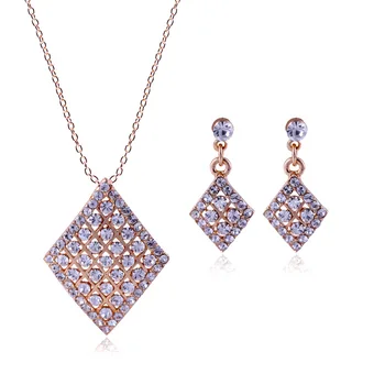 

L41 Personality new diamond square alloy electroplated zircon earrings and necklace set