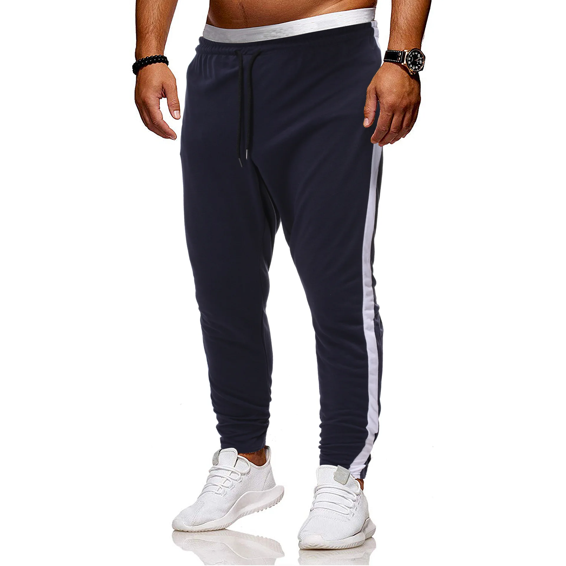 

2020 Autumn And Winter New Style Stripes Joint Men's Casual Pants Sports Joint with Drawstring Trousers