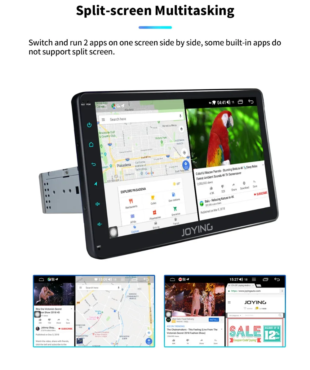 Best JOYING android 8.1 car gps navigation radio video stereo 2G universal 1din 10" 8 core 1280*720 multimedia player NO DVD with DSP 10