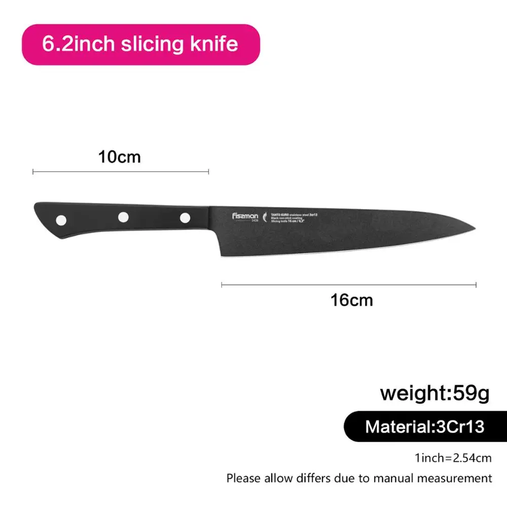 Кухонные ножи Fissman Tanto японская сталь 3Cr13 антипригарное черное покрытие|Кухонные