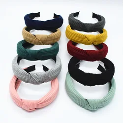 Hot Multicolor Knitting Headband Cross Retro Solid Color Bow Elastic Hair Band Handmade Hair Hoop Stripe Women Hair Accessories