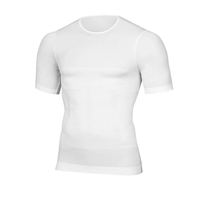 Классический мужской боди Тонизирующая футболка животик контроль живота нижнее белье средство для похудения компрессионная корректирующая осанка рубашка корсет - Цвет: Белый
