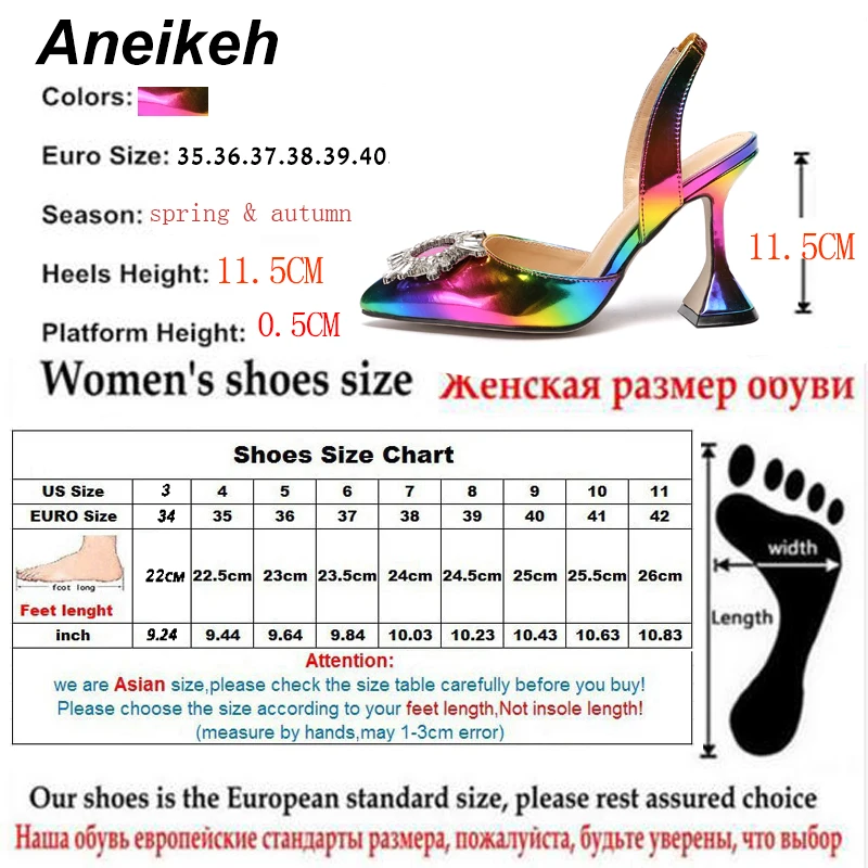 Aneikeh цвета; Модные женские Босоножки на каблуке из искусственной кожи; острый носок; стразы; подсолнухи; шпильки; женские туфли на высоком каблуке; вечерние туфли в римском стиле