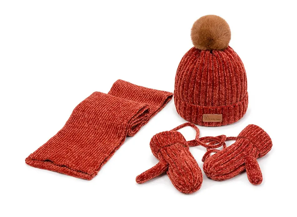 WISHCLUB Winter Hats For Baby Winter Hat Scarf Warm Scarf Hat Gloves Set For Boys Female Hat Scarf Set Girl 's Skullies Beanies