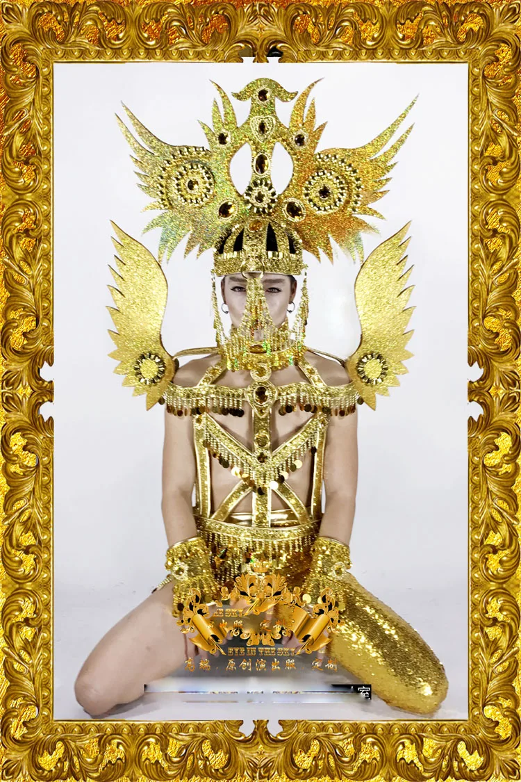 

sexy men robot suit Nightclub DS Dance Team Golden Wings Golden Sun god costume stage show wears bar catwalks performance cloth