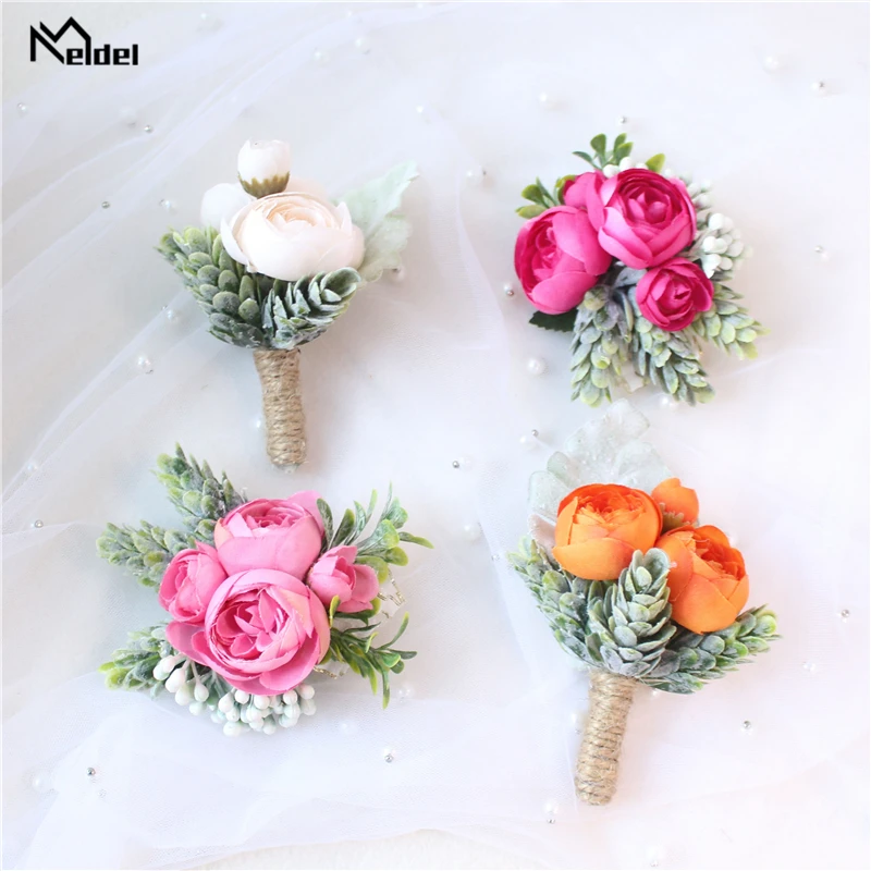 Meldel Rose bourgeon poignet Corsage main fleur homme boutonnière thé artificiel Rose soie poignet Bracelet demoiselle d'honneur mariage bal broche