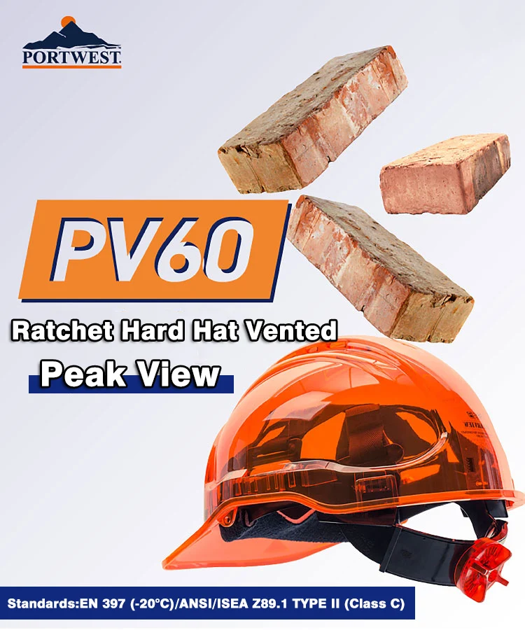 Portwest PV60 Peak View Vented Ratchet Work Hard Hat in Translucent Hi Vis ANSI 