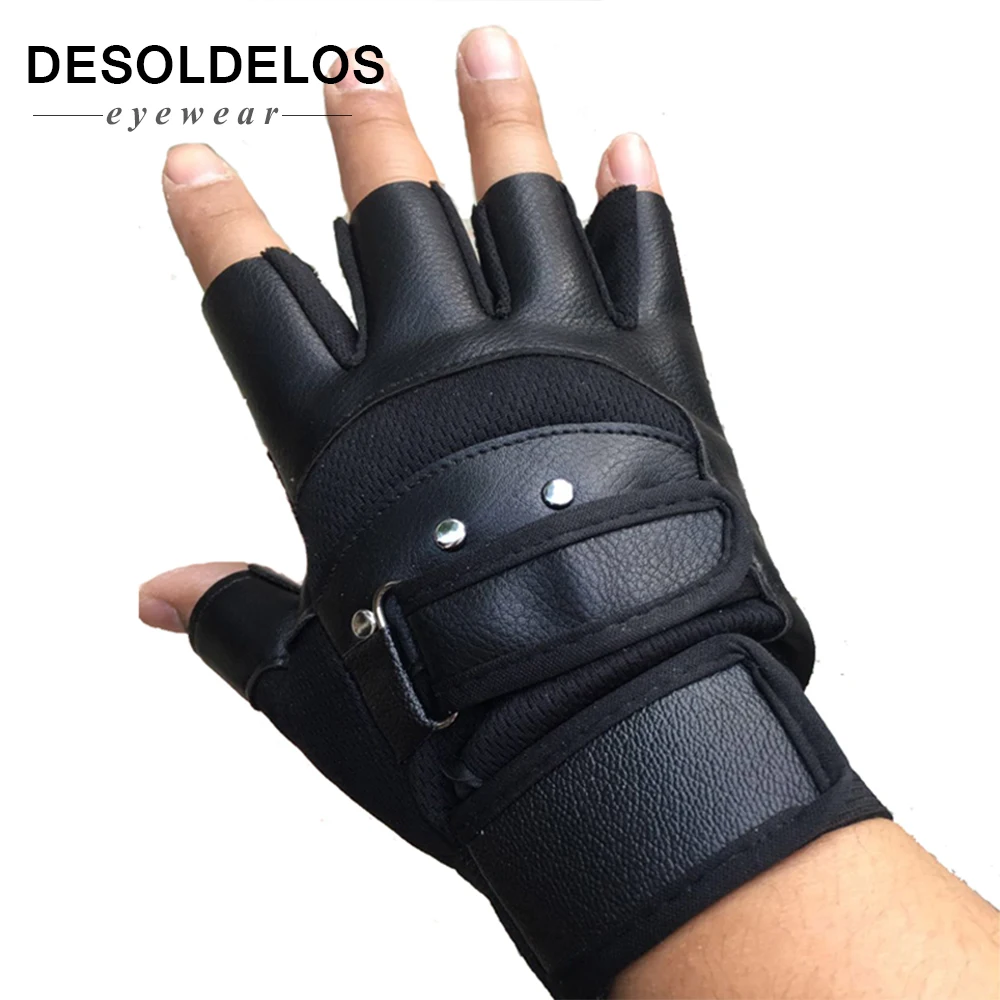 

DesolDelos Men Fingerless Gloves PU Leather Tactical Gloves Half Finger Elastic Mitten Outdoor Sport Anti Slip Breathable luvas