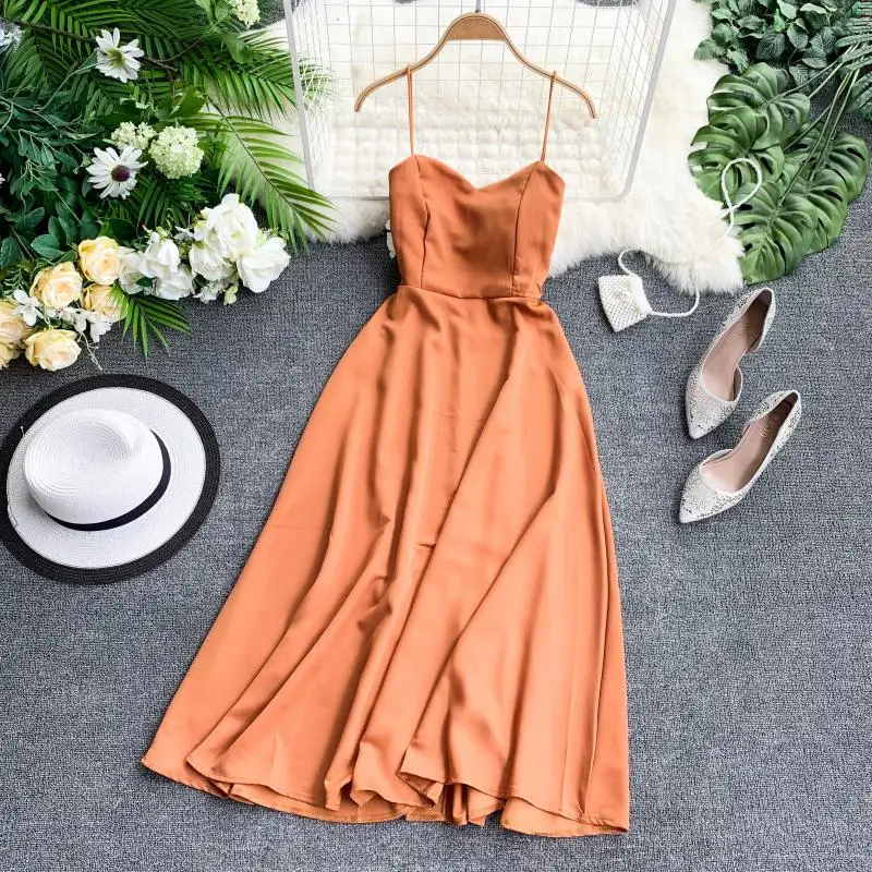 OCEANLOVE пикантные вечерние платье однотонное платье трапециевидной формы с низким вырезом на спине летнее платье со шнуровкой Высокая Талия элегантные длинные платья на молнии пляжные 11521 - Цвет: orange