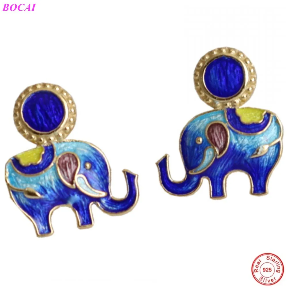 BOCAI S925 серебряные кольца слоненок Lapis серьги перегородчатой эмали Горящий синий