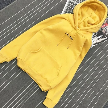 

Autumn Winter Fleece Oh Yes Letter Print Harajuku Pullover Thick Loose Women Hoodies Sweatshirt 2019 Female Casual Coat