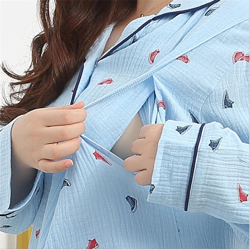Cotton хлопковые пижамы для беременных женщин, послеродовые костюмы для кормления грудью, домашняя одежда для молодой матери, штаны с длинными рукавами, 2 шт./компл