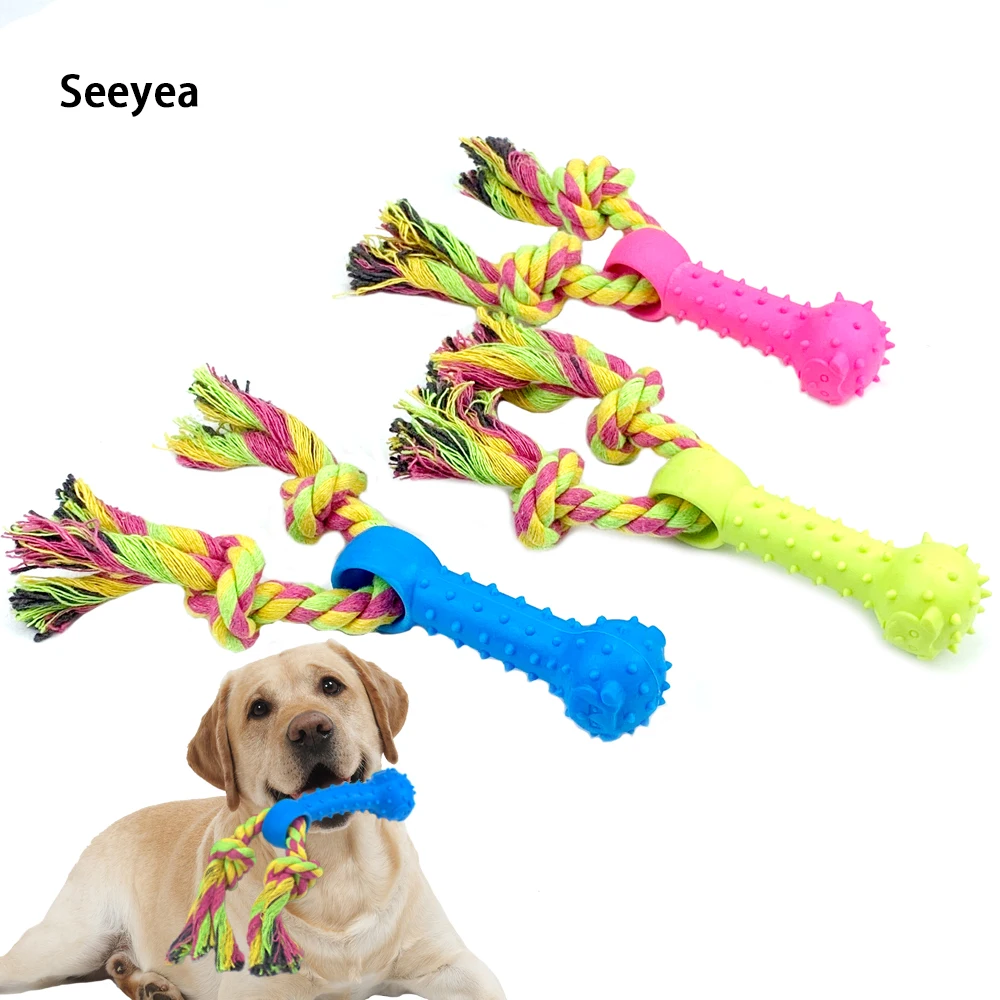 

Rubber Dog Chew Toy For Dog Interactive Play Toothbrush Cleaning Puppy Pets Toy Bite Molar Rope For Samll Medium Animals Seeyea