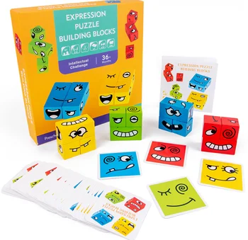 

2020 Montessori Expression Puzzles Building Block Face Changing Logical Thinking Training Wooden Children's Early Education Toy