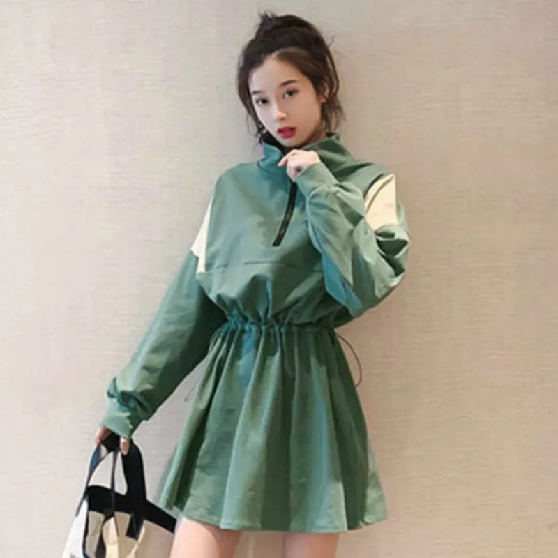 Dress Women A-line Ruffled Adjustable Waist Mini Long Sleeve Patchwork Dresses Spring Korean Style Female Cute Streetwear Casual long sleeve maxi dress