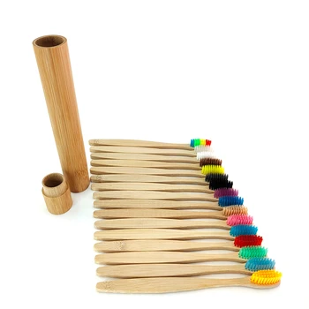 

1pc Bamboo Toothbrush +1pc Round Shape toothbrush Storage Box Portable Handmade Natural toothbrush Holder Container Traveling