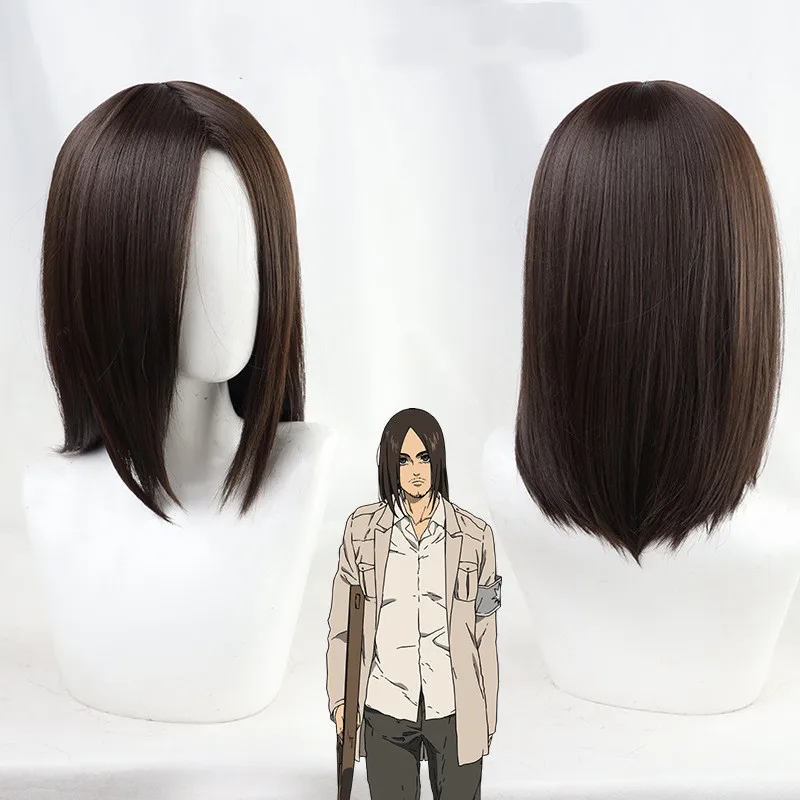 

High Quality Anime Attack on Titan Eren Jaeger Jager Wig Dark Brown Women Men's Heat Resistant Synthetic Cosplay Wig + Wig Cap