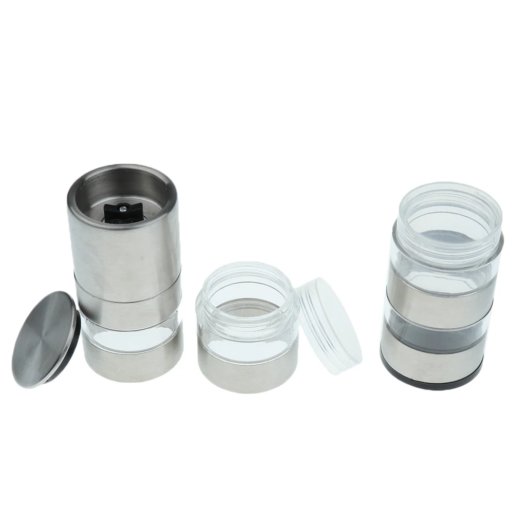 4 in 1 Clear Plastic Seasoning Box Condiment Bottle Spice Jar with Pepper Grinder Tops