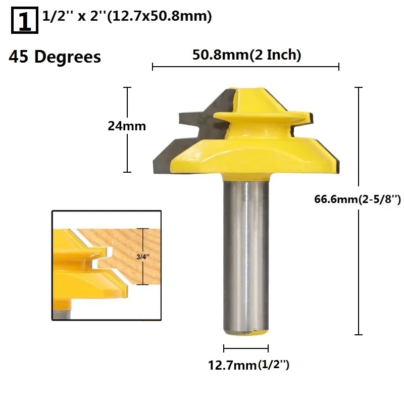 XCAN 3 шт 1/2 ''(12,7 мм) Хвостовик соединение фрезы Набор стопорных торцов, клей Соединение, ящик передний набор шипов резец древесины маршрутизатор Набор бит