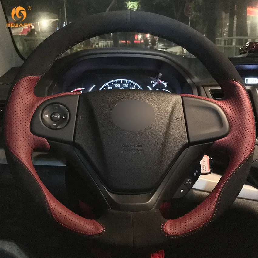 MEWANT винно красный кожаный черный замшевый автомобильный чехол на руль для Honda CRV CR