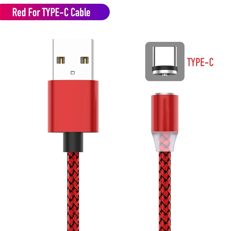 Магнитный кабель в оплетке светодиодный кабель Micro USB type C для iPhone samsung huawei Xiaomi 2.4A провод для быстрого заряда Магнитный телефонный кабель - Цвет: Red For Type-C
