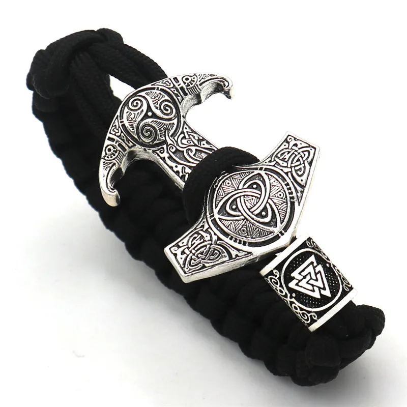 Valknut Викинги один Ворон Тор молот Мьёльнир Valknut Vegvisir Triskele троица Викинг браслет с бисер с рунами ювелирные изделия аксессуары - Окраска металла: Valknut