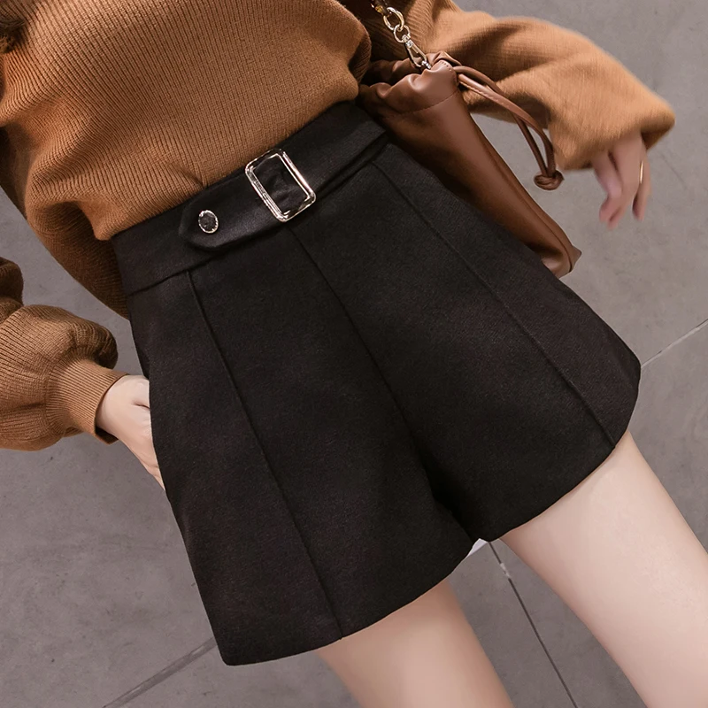 Модные новые осенние зимние Формальные шорты женские с высокой талией шерстяные толстые повседневные женские короткие брюки офисные женские шорты WH67
