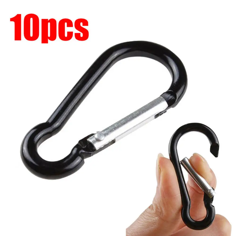 Mosquetón de calabaza negra de aleación de aluminio, llavero de anillo D, gancho mosquetón, Clip de resorte, llavero con ganchos, equipo de escalada, 5/10 Uds.