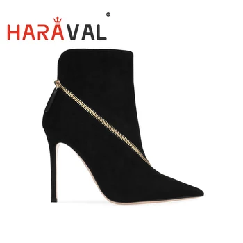 

HARAVAL Women Zipper Design Sexy Super High Heels Suede Black Fashion Lady Shoes Footwear Elegant Mode 2020 Party Wedding E175L