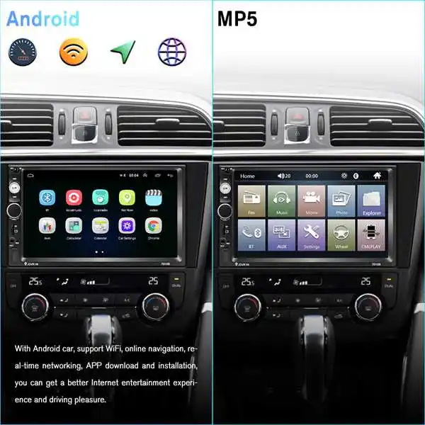 Автомобильный MP5 плеер, Android 8,1 7 дюймов 2DIN автомобильный аудио 1024x600 HD dvd-плеер с Bluetooth CarPlay FM gps навигация Зеркало Ссылка 70