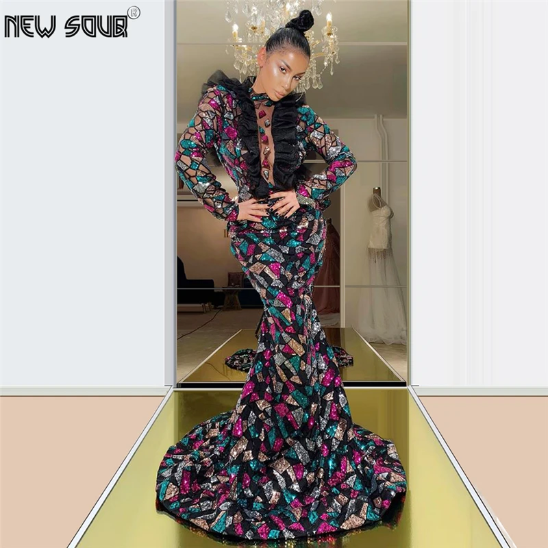 

new Arrival Multi Color Mermaid Evening Dresses Robe De Soiree 2020 Saudi Arabia Islamic Prom Dress Long Sequins Party Gown Girl