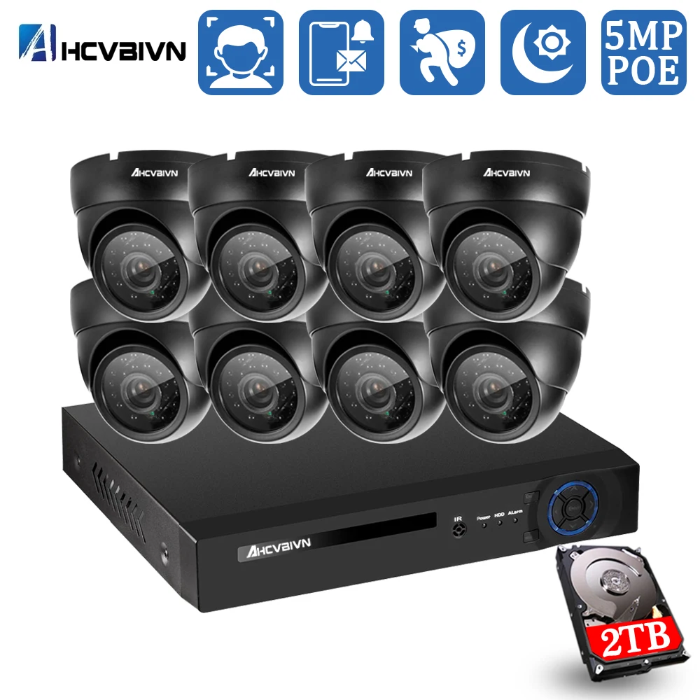 

Face Detection H.265 POE 5MP Video Surveillance Kit 8CH NVR CCTV System 5megapixels Weatherproof CCTV Security 5MP POE IP Camera