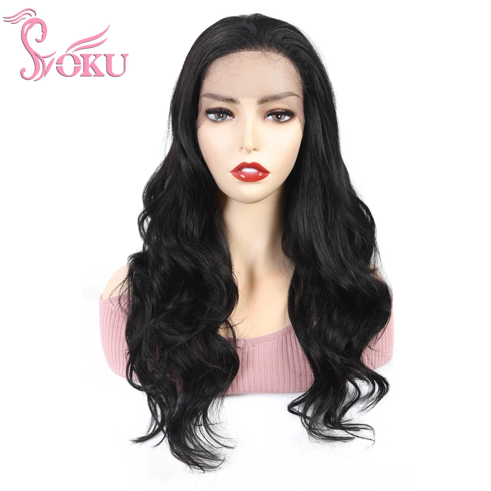 SOKU Romance Curl Synthetic Wigs 1.5x13.5cm Lace Front Wig 22inch Mediun Long Brown Hair Trendy for Black White Women Party | Шиньоны и