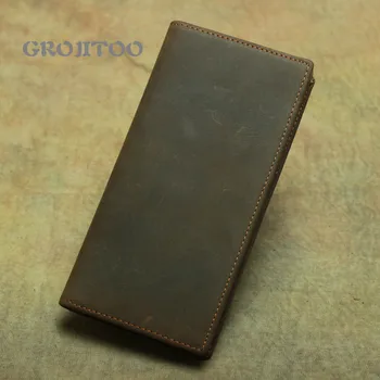 

GROJITOO Crazy horse leather men's Long Wallet with two fold genuine leather, pure head layer and cowhide handbag