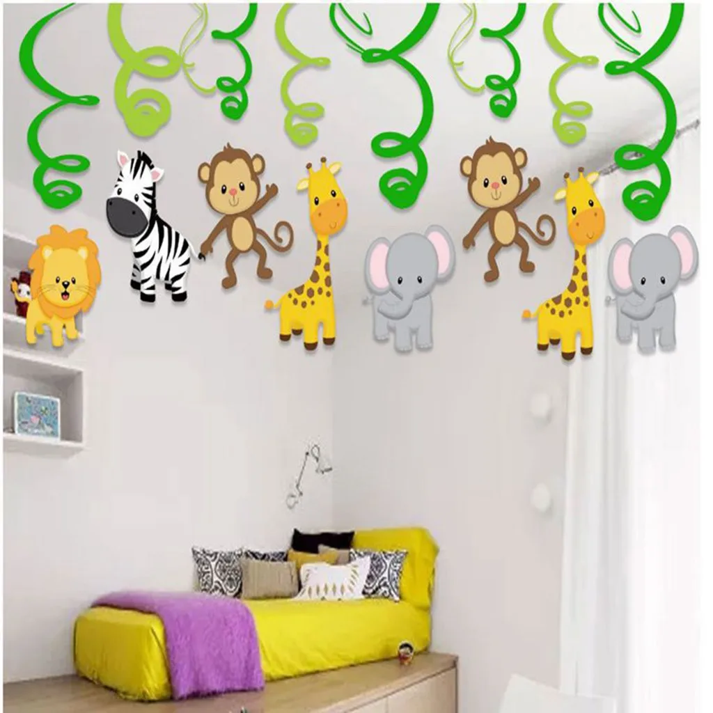 

Animal Themed Party Decorations Spiral Pendant Cartoon Pendant Birthday Party Wall Sticker for Kids Rooms Accessories Decoration