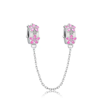 

Pandora Series Fixed Chain Charm DIY Bracelet Small Daisy Pink Zircon Safety Chain