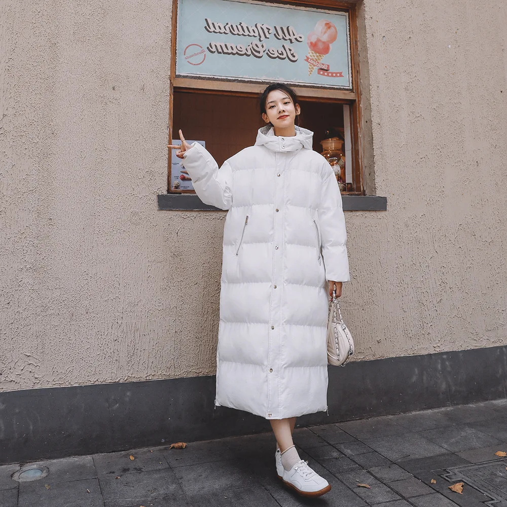 

Photo Shoot Fashionable over-the-Knee Long Cotton Overcoat 2019 Winter New Style WOMEN'S Dress Retro Laziness-Style Hooded Cotto