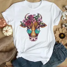 Женская футболка с цветочным принтом коровы, хлопковая Повседневная забавная футболка, подарок для леди, Йонг, топ, футболка, PM-98