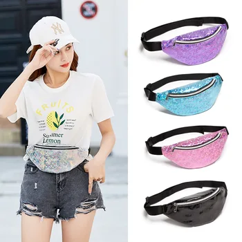 

Waist Packs Women Hot Girl Floral Glitter Holiday Belt Wallet Bum Travel Bag Pouch Laser Glass Floral Waist Chest Bag fashion