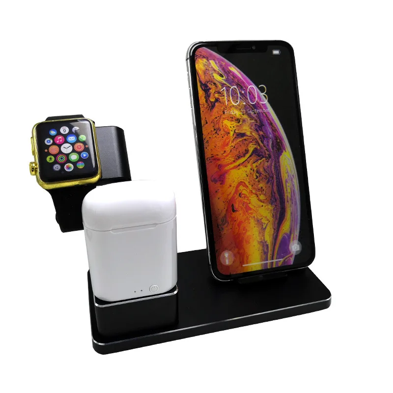 

Cross Border for Multi-functional for Apple Mobile Watch Earphones Aluminium Alloy Three-in-One Wireless Charger Desktop Stand