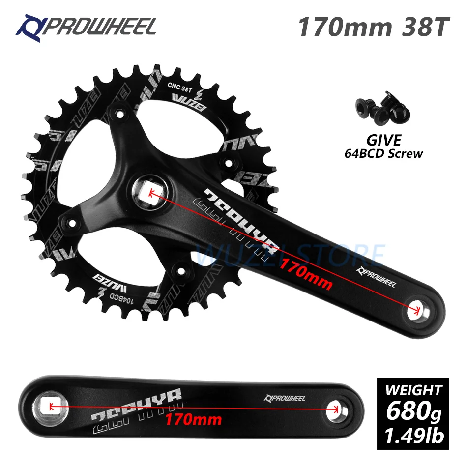 Square hole 170 38T Prowheel Кривошип горного велосипеда передняя Звездочка 170/75 мм квадратное отверстие Алюминий сплав Кривошип 30/32/34/36/38T звездочки 104BCD MTB диаметра окружности болтов - Цвет: Square hole 170 38T