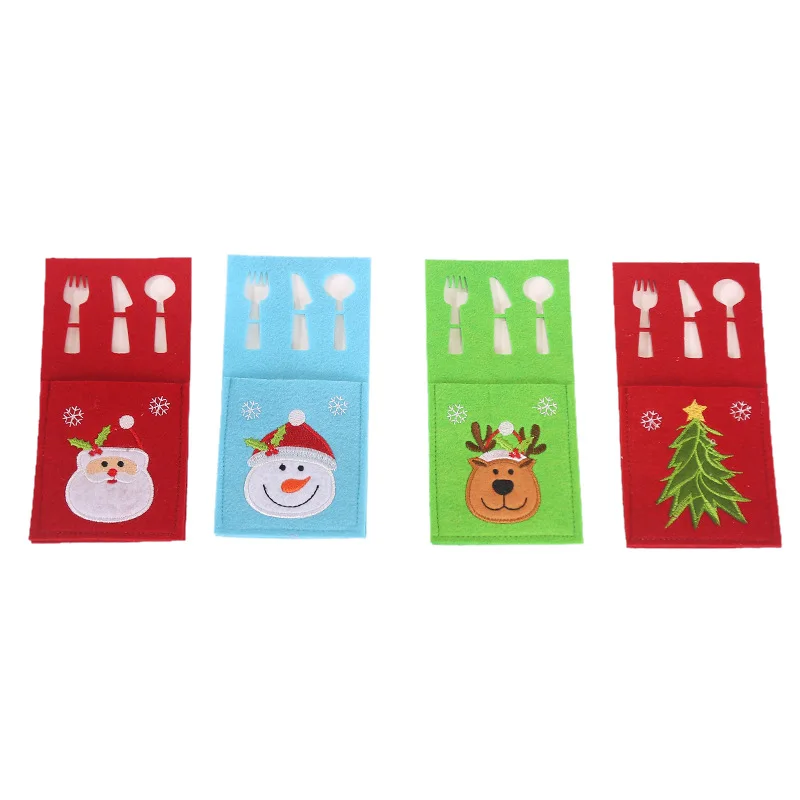6 шт. рождественские украшения держатели-кармашки для столовых приборов красная шляпа Санта кладуэ вилка держатель сумка декор для обеденного стола для дома Navidad - Цвет: K 8pcs