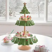 Soporte creativo para aperitivos de Navidad, bandeja de resina de 2 niveles para servir comida, soporte para cupcakes, Bol, decoración de Navidad, adorno para mesa, estante para aperitivos