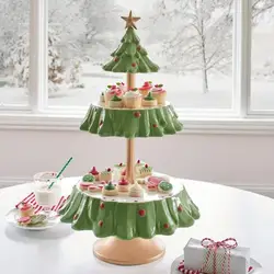 Soporte creativo para aperitivos de Navidad, bandeja de resina de 2 niveles para servir comida, soporte para cupcakes, Bol, decoración de Navidad, adorno para mesa, estante para aperitivos