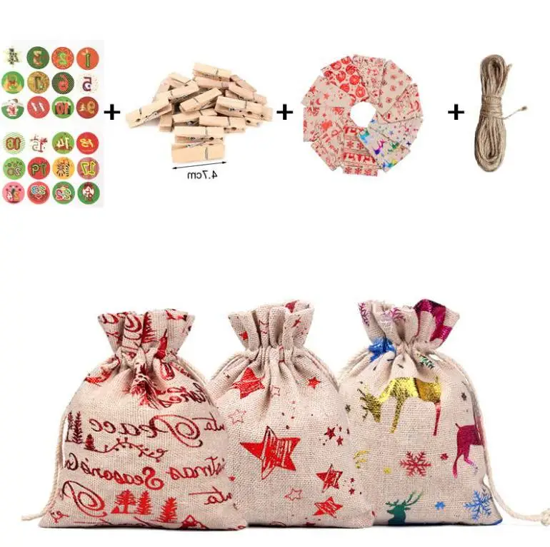 

Hot Tree Hanging Small Cloth Bag Christmas Bag Advent Calendar Gift Bag Christmas Decorations Loved By The Children Wholesale