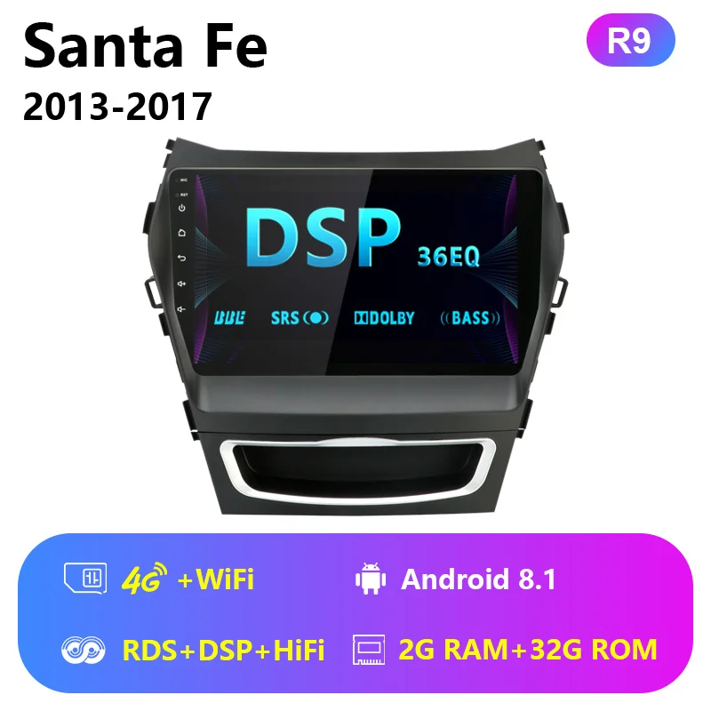 Jansite " Автомобильный радиоплеер для hyundai Santa fe 2013- Авторадио Android 2G+ 32G Сенсорное зеркало-link плееры с рамкой - Цвет: 4G wifi with RDS DSP